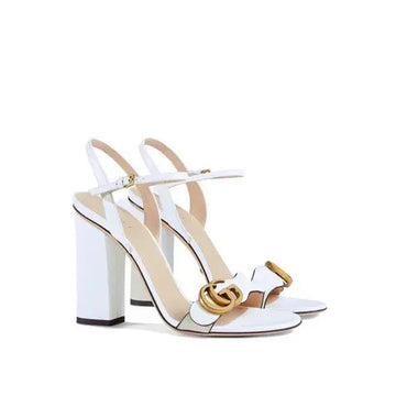 Gucci Women's White Leather High Heel Sandals Metroutfits