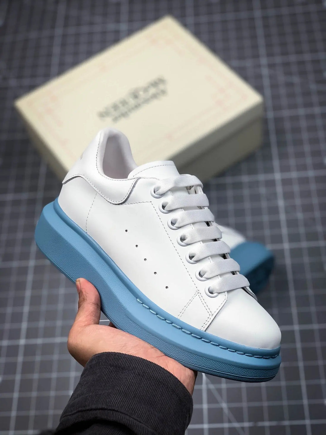 Alexander McQueen Oversize Iconic Men's Sneaker White Blue Metroutfits