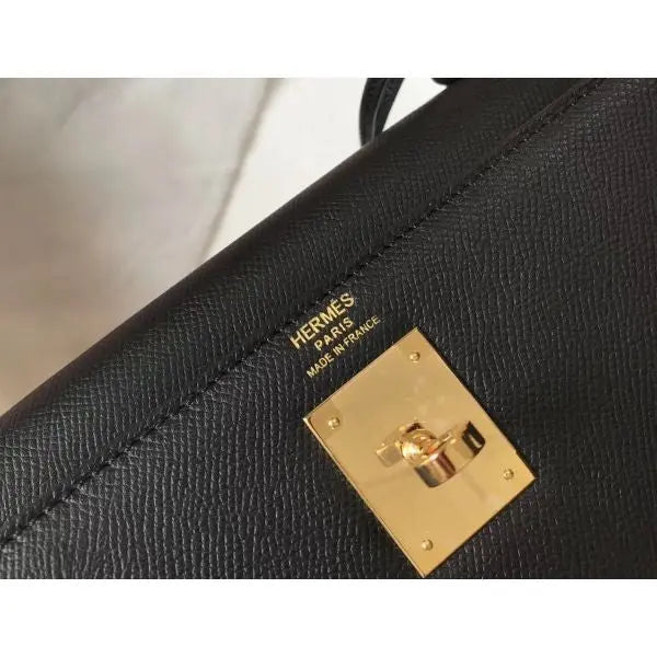 Hermes Kelly 30 Togo Leather Black Gold Hardware - With Strap & Dust Bag - NEW
