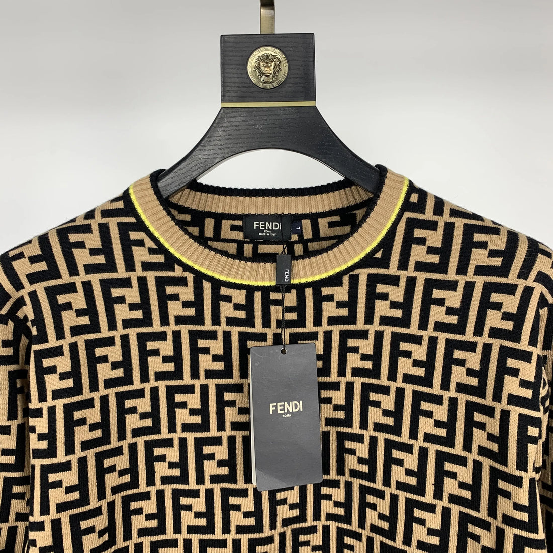Fendi Men's Black and Golden Designer Sweatshirt Metroutfits