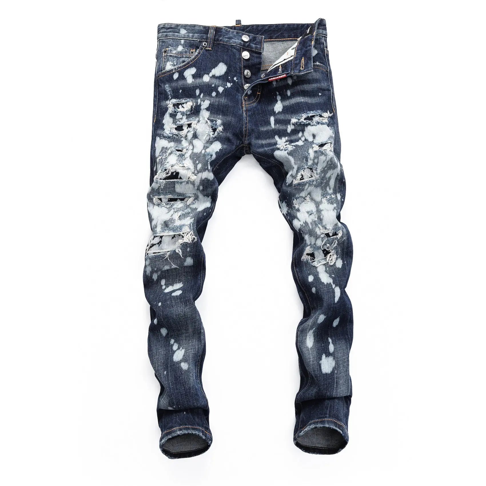 Men's Fashion Ripped Skinny Jeans – Distressed & Hand-Painted Denim Chic Tread