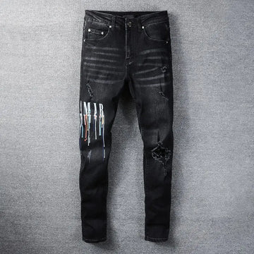 Amiri Men’s Jeans Black & Blue With Artistic Designs Metroutfitstore