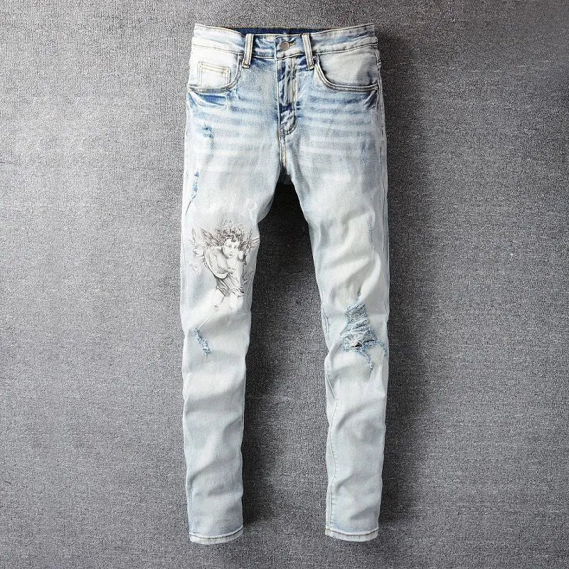 Amiri Men’s Jeans Black & Blue With Artistic Designs Metroutfitstore