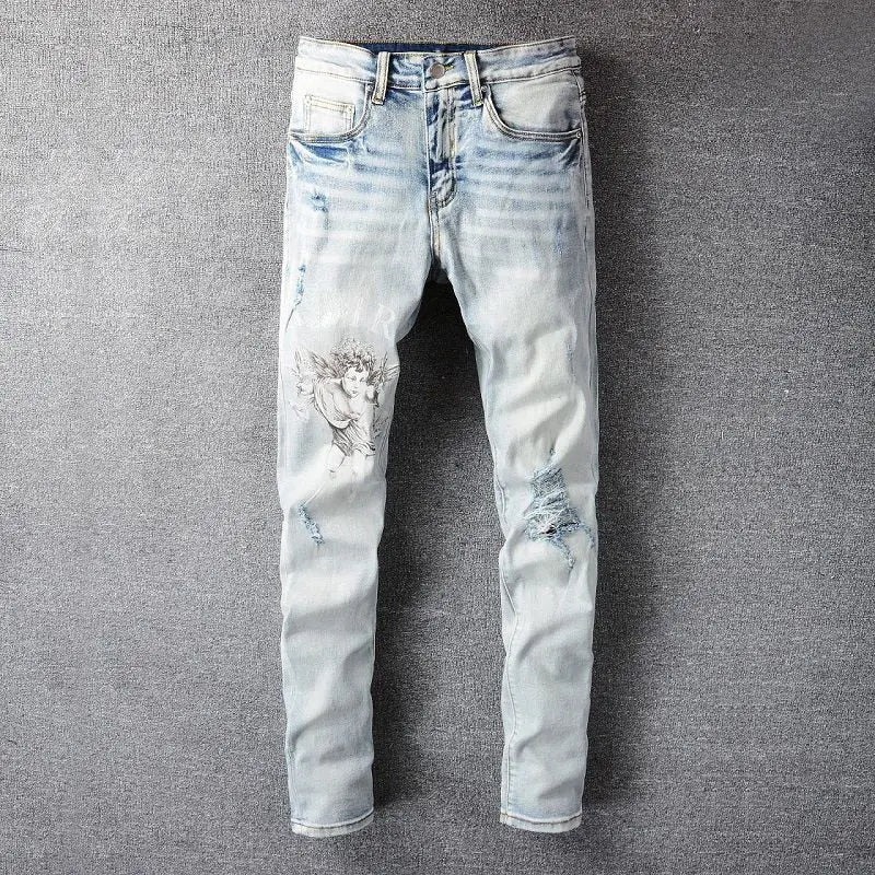 Amiri Black Letter Angel Print Jeans For Men Metroutfitstore