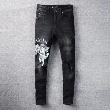 Amiri Black Letter Angel Print Jeans For Men Metroutfitstore