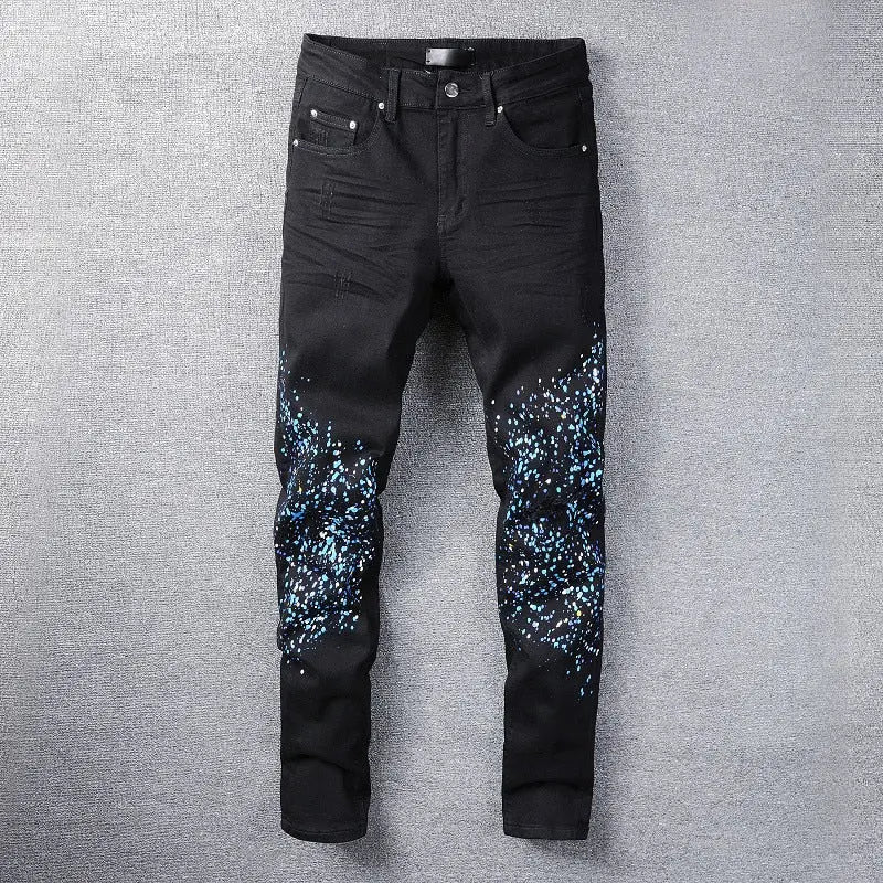 Amiri Men’s Jeans Black & Blue With Artistic Designs Metroutfitstore