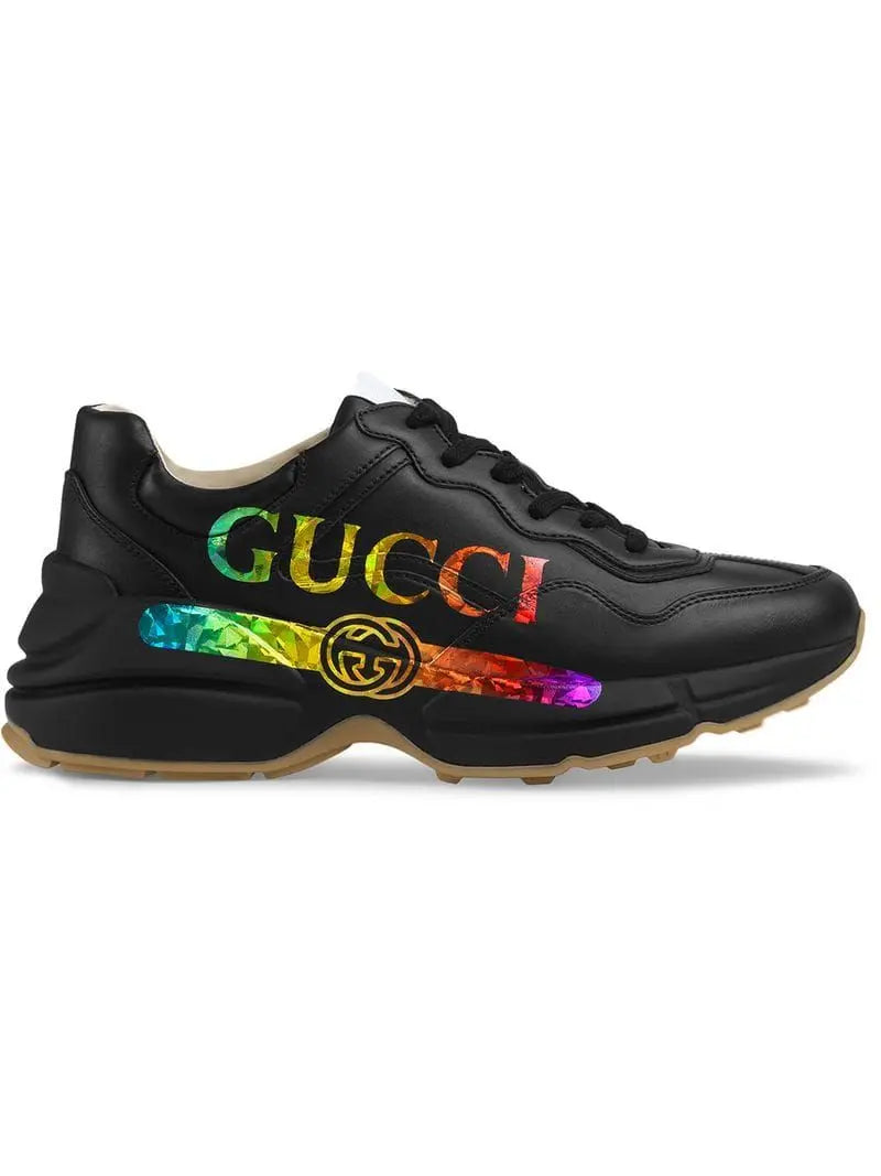 Gucci Rhyton Black Leather Sneakers with Logo Metroutfits