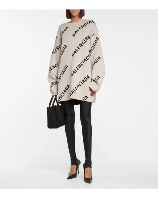 Balenciaga Women's Jacquard Logo Cotton Wool Jumper Metroutfitstore