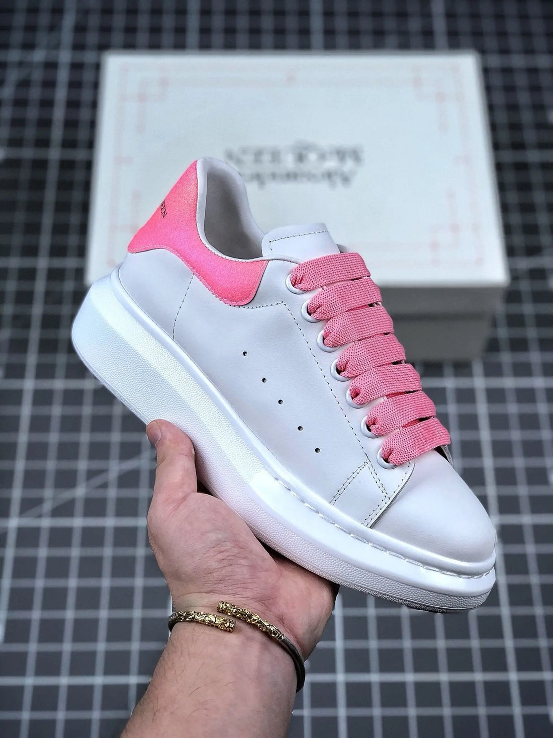 Alexander McQueen Oversize Iconic Men's Sneaker White Pink Metroutfits