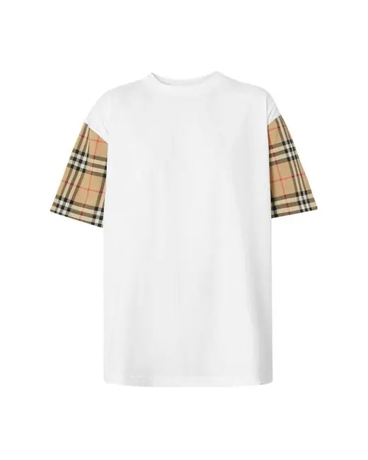 Burberry Women’s White Cotton T-Shirt with Vintage Check Metroutfitstore