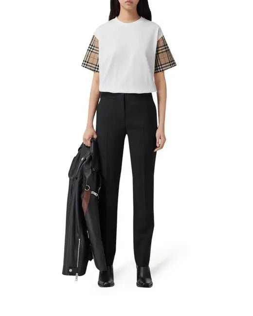 Burberry Women’s White Cotton T-Shirt with Vintage Check Metroutfitstore