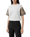 Burberry Women’s White Cotton T-Shirt with Vintage Check Metroutfitstore