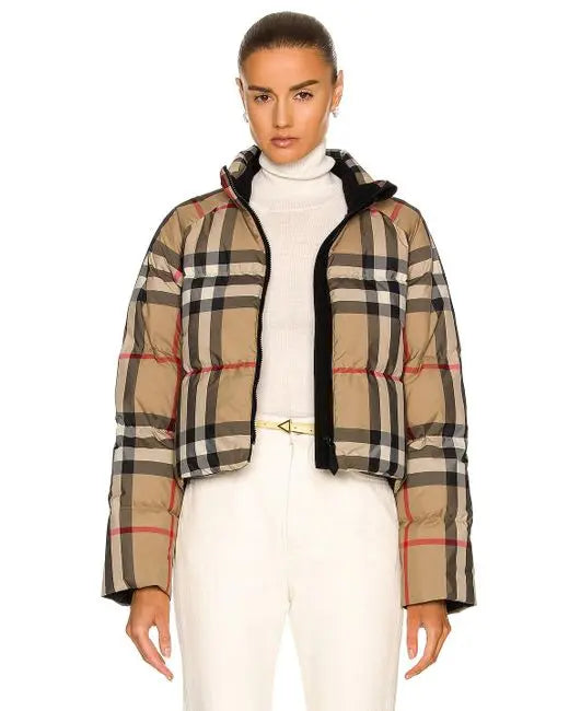 Burberry Check Cropped Puffer Jacket for Women Metroutfitstore