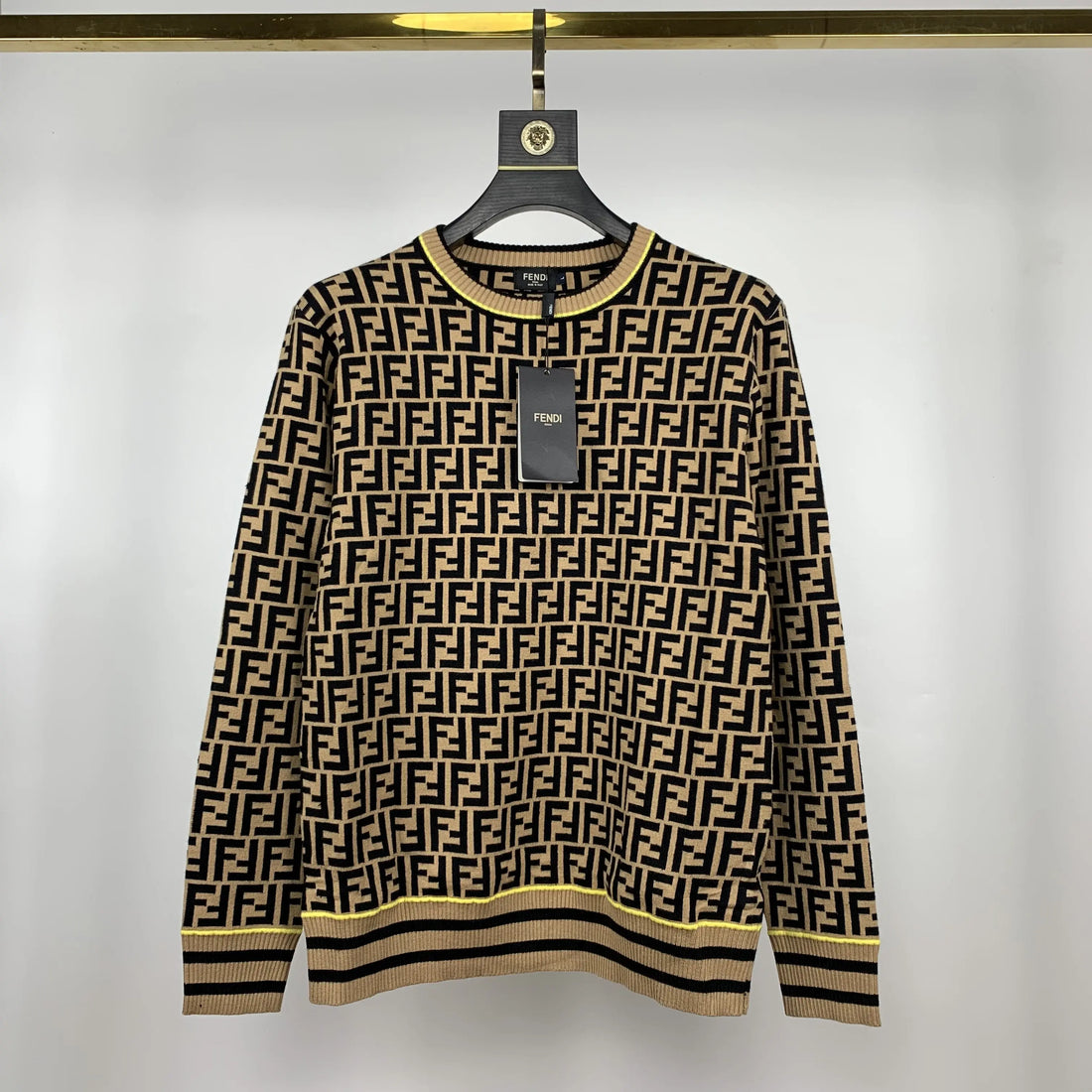 Fendi Men's Black and Golden Designer Sweatshirt Metroutfits