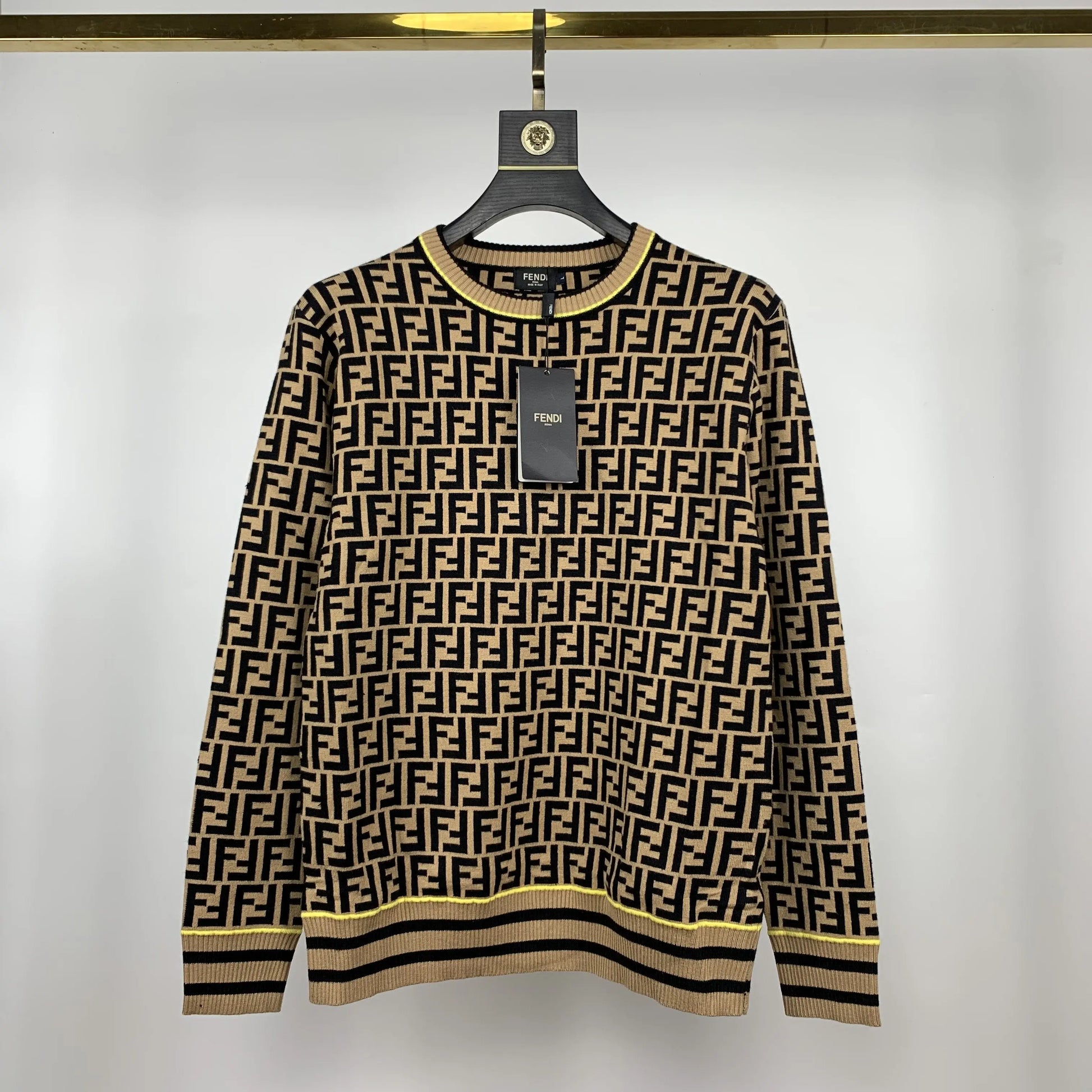 Fendi Men's Black and Golden Designer Sweatshirt Metroutfits