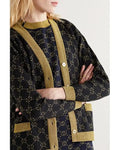 Gucci Women’s Blue Cotton GG Cardigan with Gold Lurex Trim Metroutfitstore