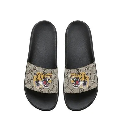 Gucci Men’s GG Supreme Tiger Slide Sandals Brown Metroutfits