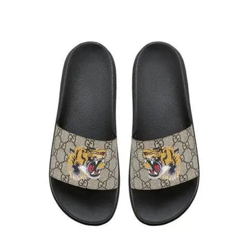 Gucci Men’s GG Supreme Tiger Slide Sandals Brown Metroutfits