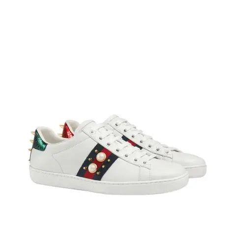 Gucci Women’s Ace Punk White Studded Sneakers Metroutfits