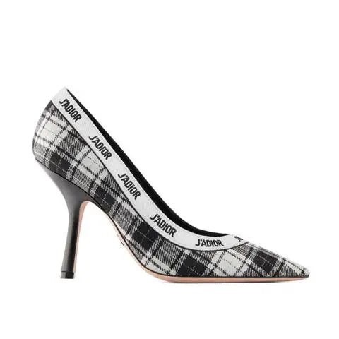 Christian Dior Women's Black White J’adior Tartan Pumps Heel Metroutfits