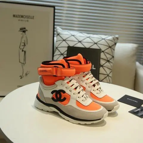 Chanel Sneaker Orange Grey Women’s Luxury Shoes Metroutfits