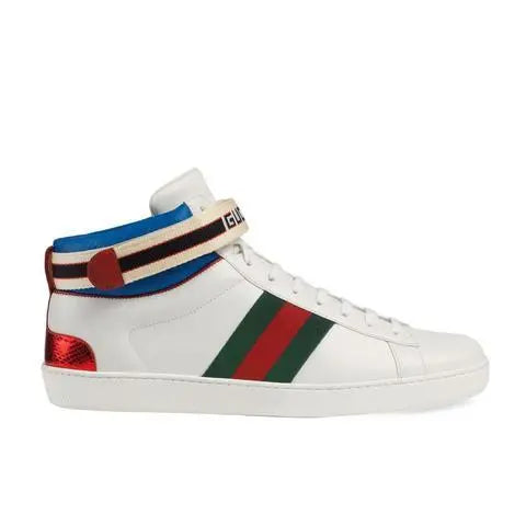 Gucci Ace High Top White Blue Red Sneakers – New with Tag and Box Metroutfits