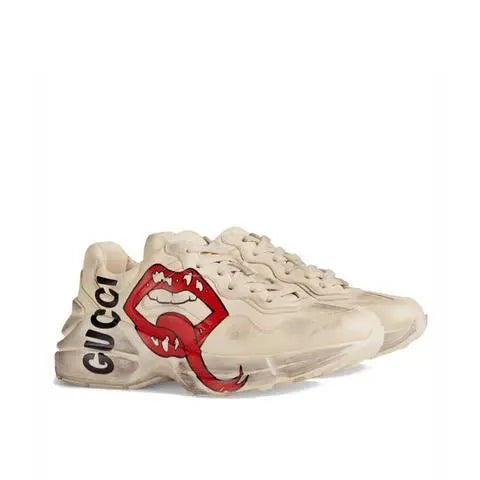 Gucci Women’s Rhyton Mouth Print Ivory Sneakers Metroutfits