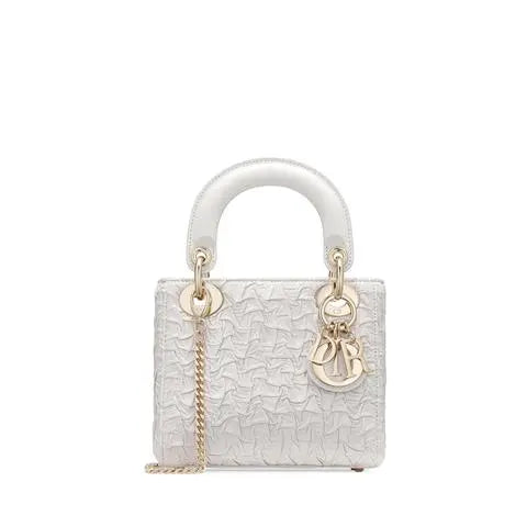 Christian Dior Mini Chalk Lady Dior Wavy Shiny Crinkled Agneau Bag New Metroutfits