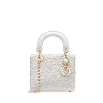 Christian Dior Mini Chalk Lady Dior Wavy Shiny Crinkled Agneau Bag New Metroutfits