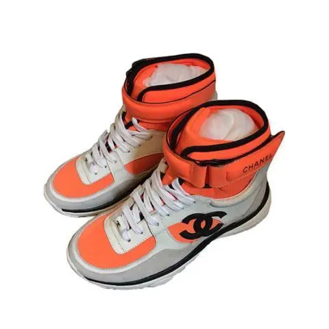 Chanel Sneaker Orange Grey Women’s Luxury Shoes Metroutfits