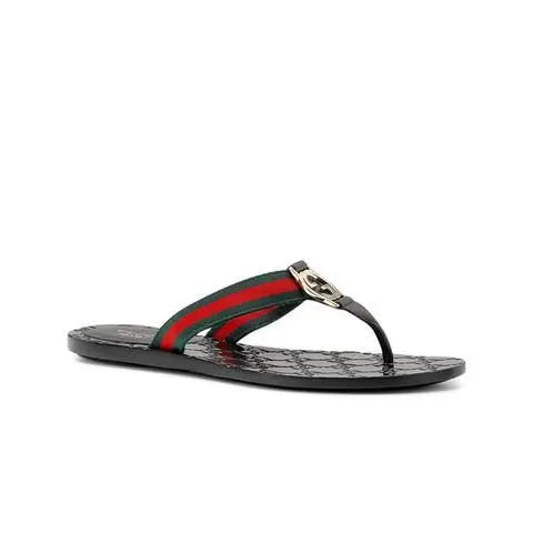 Gucci Men’s Black GG Web Thong Leather Sandals Metroutfits