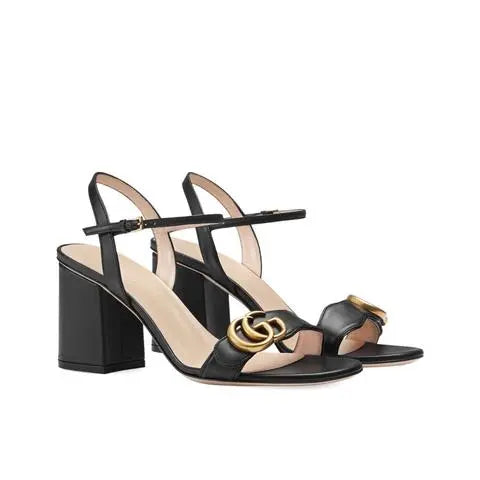 Gucci Women's Black Leather High Heel Sandals Metroutfits