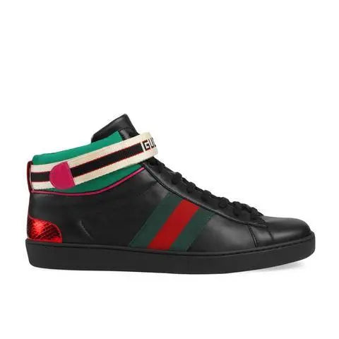 Gucci Ace High Top Black Red Green Sneakers Metroutfits