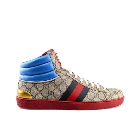 Gucci Ace GG Supreme Mid-Top Blue Beige Sneakers Metroutfits