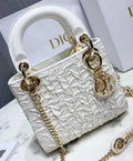 Christian Dior Mini Chalk Lady Dior Wavy Shiny Crinkled Agneau Bag New Metroutfits