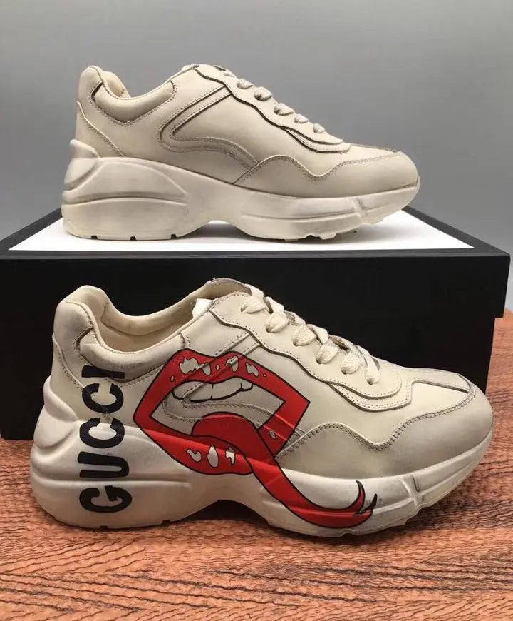 Gucci Women’s Rhyton Mouth Print Ivory Sneakers Metroutfits