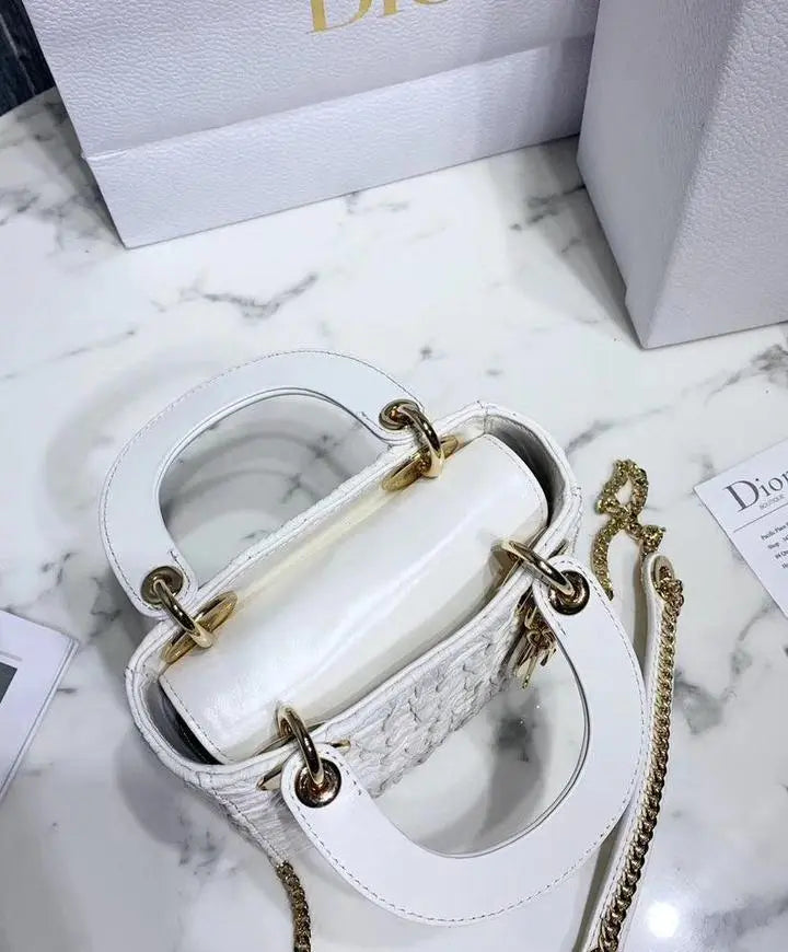 Christian Dior Mini Chalk Lady Dior Wavy Shiny Crinkled Agneau Bag New Metroutfits