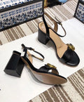 Gucci Women's Black Leather High Heel Sandals Metroutfits