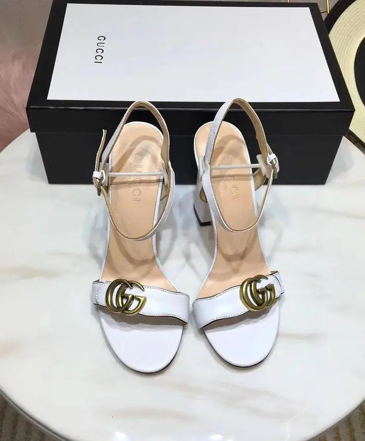 Gucci Women's White Leather High Heel Sandals Metroutfits