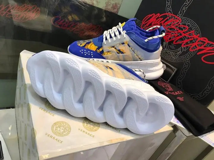 Versace Baroque Chain Reaction Bluette Gold Men’s Sneakers Metroutfits