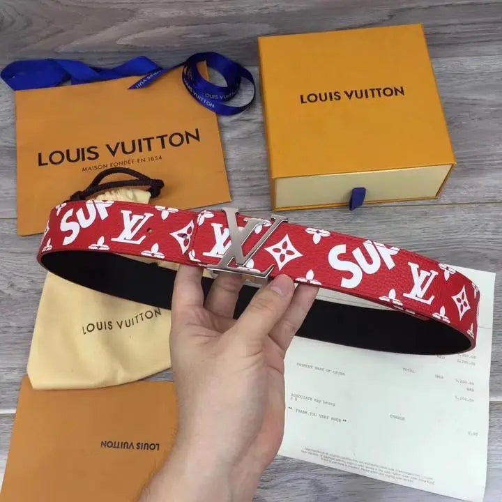 Louis Vuitton x Supreme Reversible Red Monogram Belt CHIC TREAD