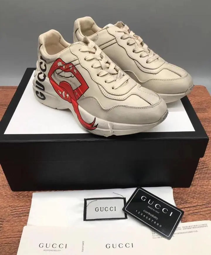 Gucci Women’s Rhyton Mouth Print Ivory Sneakers Metroutfits