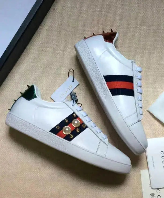 Gucci Women’s Ace Punk White Studded Sneakers Metroutfits