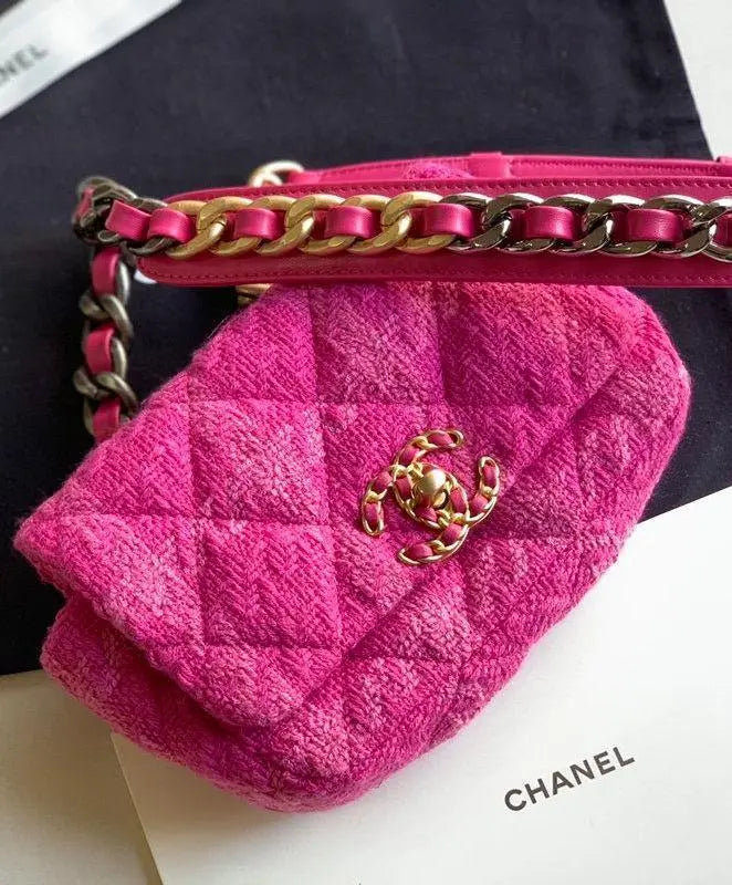 Chanel Pink 19 Flap Tweed Shoulder Bag New With Tag Metroutfits