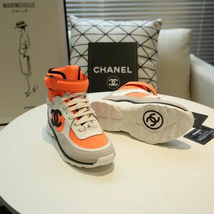 Chanel Sneaker Orange Grey Women’s Luxury Shoes Metroutfits