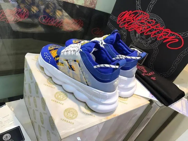 Versace Baroque Chain Reaction Bluette Gold Men’s Sneakers Metroutfits