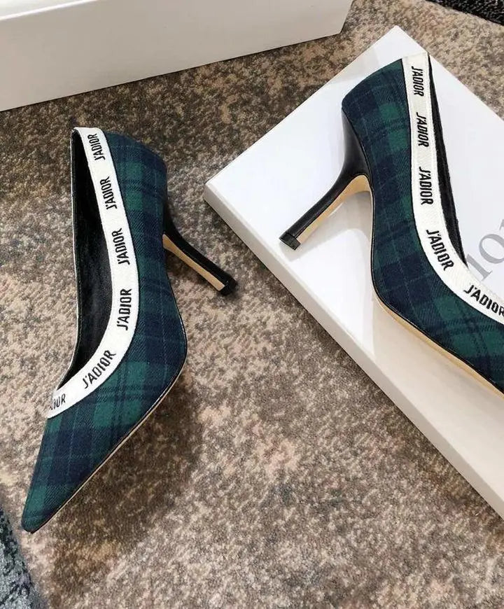 Christian Dior Women's Black Green J’adior Tartan Pumps Heel Sandals Metroutfits