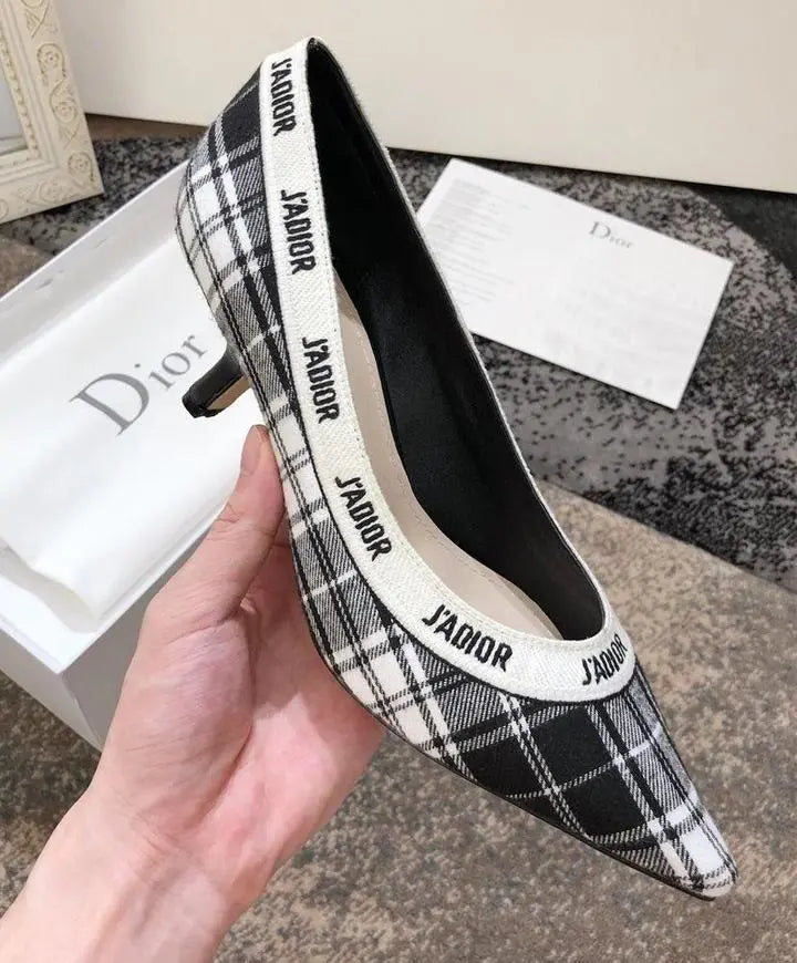 Christian Dior Women's Black White J’adior Tartan Pumps Metroutfits