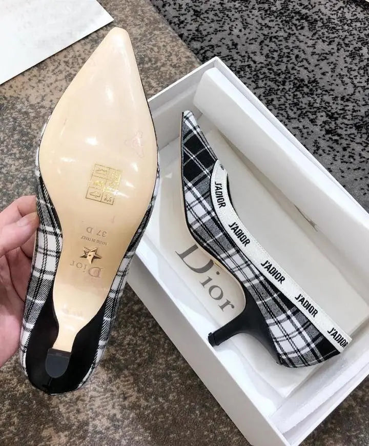 Christian Dior Women's Black White J’adior Tartan Pumps Metroutfits