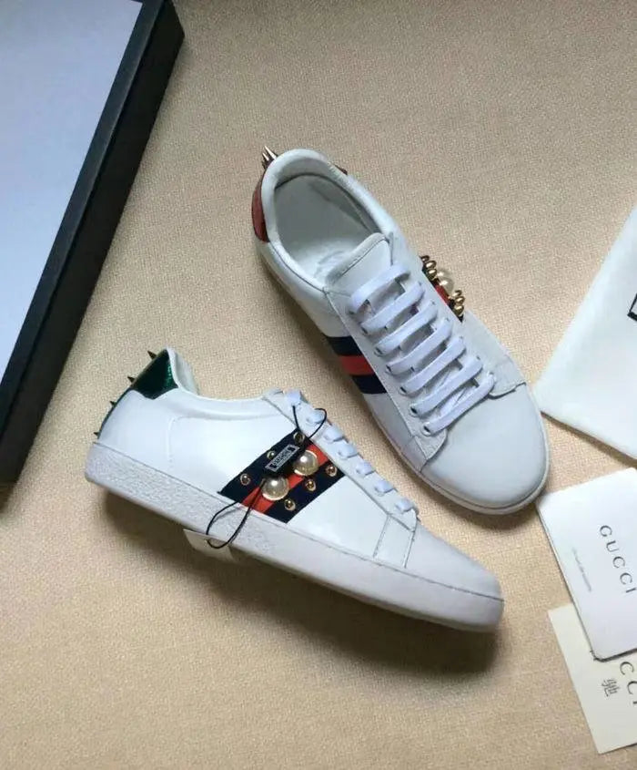 Gucci Women’s Ace Punk White Studded Sneakers Metroutfits